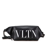 ヴァレンティノ VLTNロゴプリント ウエストバッグ ボディバッグ ブラック ホワイト レザー メンズ VALENTINO 【中古】